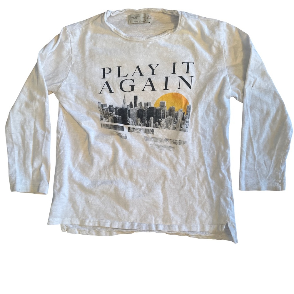 Zara Boys New York City Long Sleeve Tshirt Size 6 “Play It Again” Made in Turkey